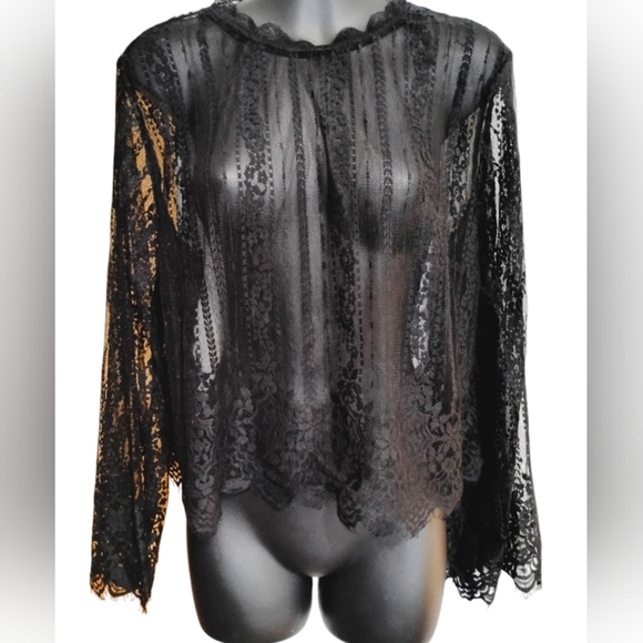 H&M | Woman's Black Lace, Wide Sleeve Witchcore Gothic Style Blouse | Medium - Picture 10 of 11